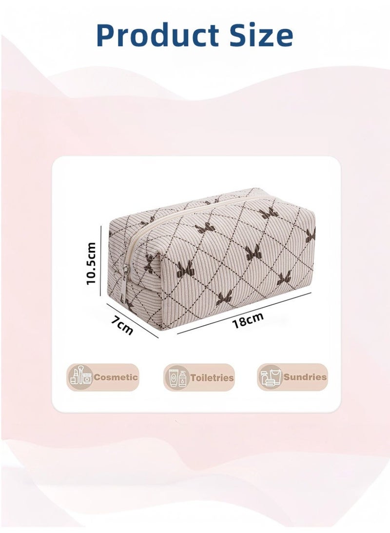 XiaoGiqi حقيبة مكياج صغيرة من قماش الكوردuroy، حقيبة تجميل جمالية، حقيبة مكياج لطيفة بنمط رباط، حقيبة سفر عصرية للنساء والفتيات - Image 4